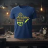 Awesome Since 1979 text and lightning bolt graphic on a blue t-shirt, celebrating a 1979 birthday