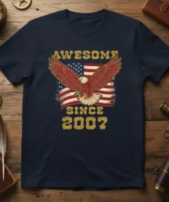 Awesome Since 2007 t-shirt design with a vintage eagle and American flag graphic