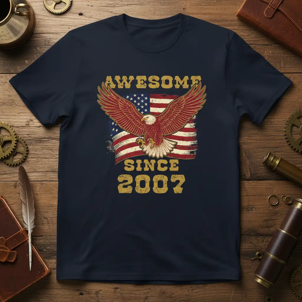 Awesome Since 2007 vintage eagle t-shirt design with distressed American flag motif