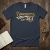 Awesome Since 2011 vintage birthday t-shirt with distressed gold lettering