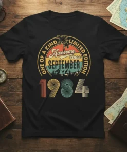 Retro Awesome Since September 1984 Edition T-Shirt with vintage graphics and bold text