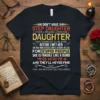 T-shirt with "I Don't Have a Step Daughter I Have a Freaking Awesome Daughter" quote and humorous message for moms