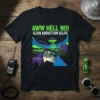 A black t-shirt featuring the text "Aww Hell No! Alien Abduction Selfie" with a cat taking a selfie during an