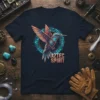 Aztec Spirit Hummingbird t-shirt design with tribal art and circuit-like halo