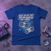 Retro t-shirt design with text "Back in My Day Video Game Controllers Had Cords" and vintage game controllers graphic