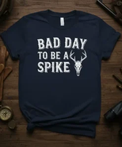 Bad Day To Be A Spike t-shirt with white distressed text and a deer skull graphic