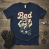 Retro Bad Donkey T-Shirt with a cool biker donkey wearing sunglasses and a leather jacket, featuring bold text and lightning