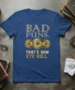 BAD PUNS. THAT'S HOW EYE ROLL. bold graphic design printed on comfortable cotton t-shirt