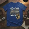 Badass German Shepherd Mom text with illustration of a German Shepherd dog head on a royal blue t-shirt