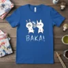 Blue t-shirt with white text "Baka!" and cartoon rabbits slapping each other