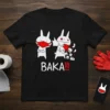 Baka!!! T-Shirt with distressed white anime bunny characters and red exclamation marks, one wearing a mask, the other with toilet