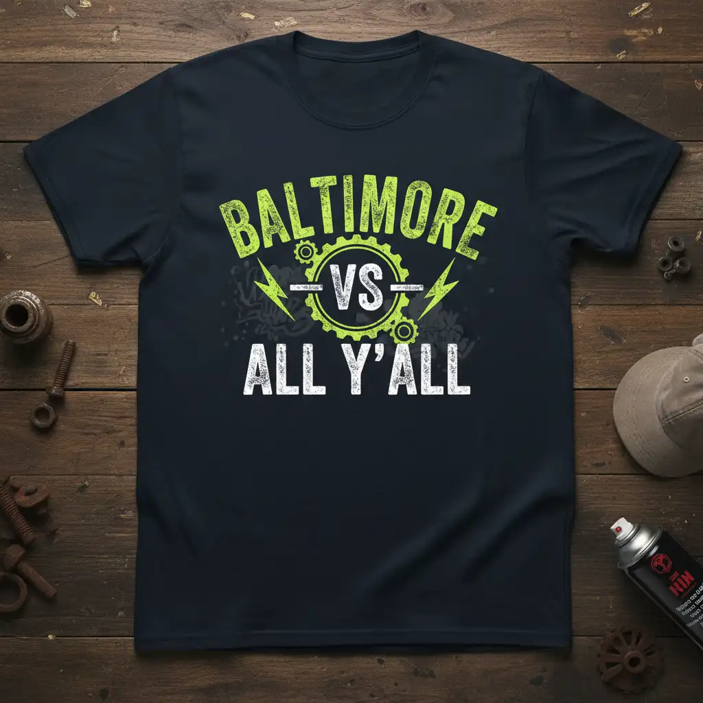 Baltimore Vs All Y'all text design with bold typography and distressed graphic elements