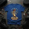 Banana Rocker T-Shirt design featuring a skeleton banana in rockstar pose with stars and musical notes