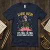 Band Mom skeleton graphic tee with "It's Fine. I'm Fine. Everything Is Fine." quote and pink roses, suitable for music