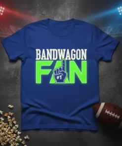 Bandwagon Fan #1 t-shirt design featuring bold green text and a foam finger graphic with #1