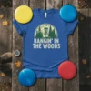 Bangin' In The Woods disc golf t-shirt with a basket and trees graphic