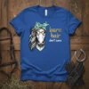 Barn Hair Don't Care horse graphic tee with a horse wearing glasses and a bandana