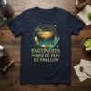 T-shirt with the phrase "BARTENDERS MAKE IT FUN TO SWALLOW" above a cocktail glass graphic