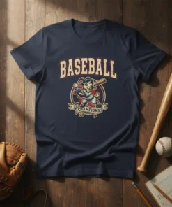 Baseball Champions t-shirt featuring a cartoon goat wearing a baseball uniform and holding a bat