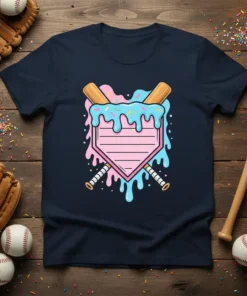 Baseball home plate shaped like melting ice cream with crossed bats, perfect for baseball ice cream design fans