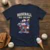 Baseball Ice Cream T-Shirt design featuring a melting ice cream baseball character with a bat, wearing a patriotic hat