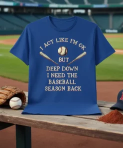 T-shirt with "I Act Like I'm OK But Deep Down I Need The Baseball Season Back" text and baseball graphic
