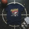 Basketball Fever Let's Go 22 graphic t-shirt design featuring a basketball in a net with vintage distressed text and sunburst