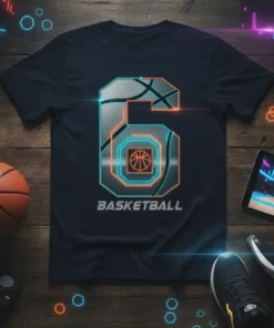 Basketball Number 6 bold graphic design printed on comfortable cotton t-shirt