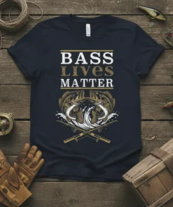 Bass Lives Matter T-Shirt featuring a bold quote and graphic of two bass fish with crossed fishing rods
