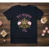 Bat Mitzvah Girl t-shirt with pink text, gold crown, and pink lotus flowers