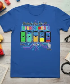 Battery Life Of A INFANT TEACHER t-shirt design with five battery icons representing Monday to Friday energy levels