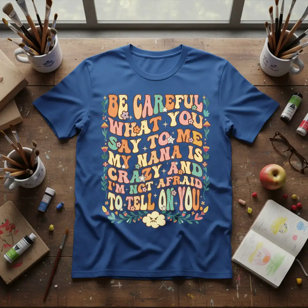 Retro wavy text design: Be Careful What You Say To Me My Nana Is Crazy And I'm Not Afraid To Tell On