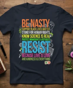 BE NASTY SUPPORT BLACK text design featuring stylish typography on quality t-shirt