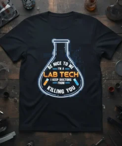 Lab Tech T-Shirt with "Be Nice To Me I'm A Lab Tech I Keep Doctors From Killing You" quote inside