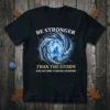 Be Stronger Than The Storm Guillain Barre Syndrome Awareness t-shirt with blue ribbon and storm graphic