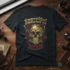 Black t-shirt featuring the text "Beautiful Badass" with a golden skull, red roses, and bone accents