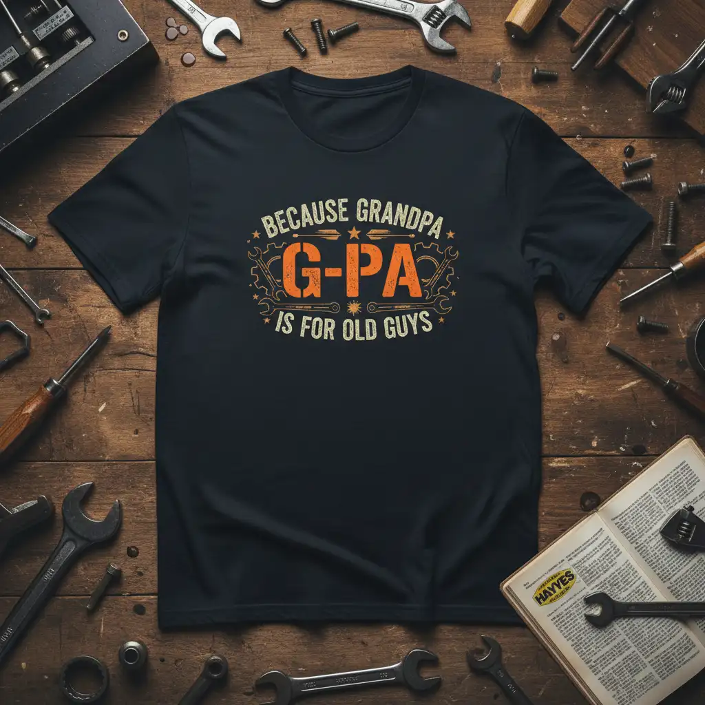 Because Grandpa G-PA Is For Old Guys quote with graphic elements on a black t-shirt for grandfathers