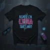"Because I'm Lydia That's Why!" text design with neon-style typography and circuit board graphics