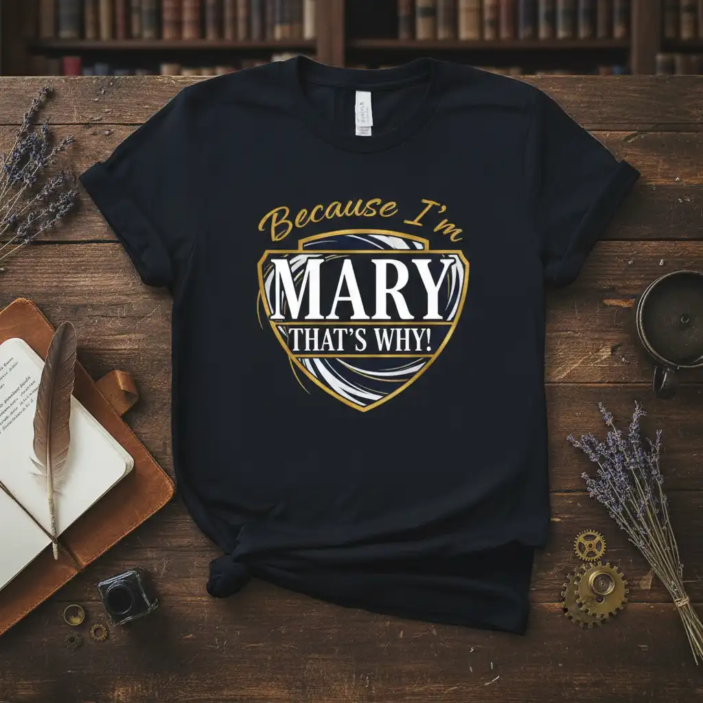 Because I'm MARY THAT'S WHY! unique artwork printed on durable material creating a standout t-shirt
