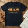 Bee Different t-shirt design with three cartoon bees in different shapes: square, triangle, and circle, with gold accents