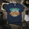 Navy t-shirt with "Been There Fuck That" text in distressed turquoise and orange, featuring music icons like a microphone and