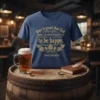 Beer is proof that God loves us and wants us to be happy quote with hops graphic on navy t-shirt