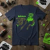 Navy blue t-shirt with "behave no" text and a cartoon frog saying "no", graphic design