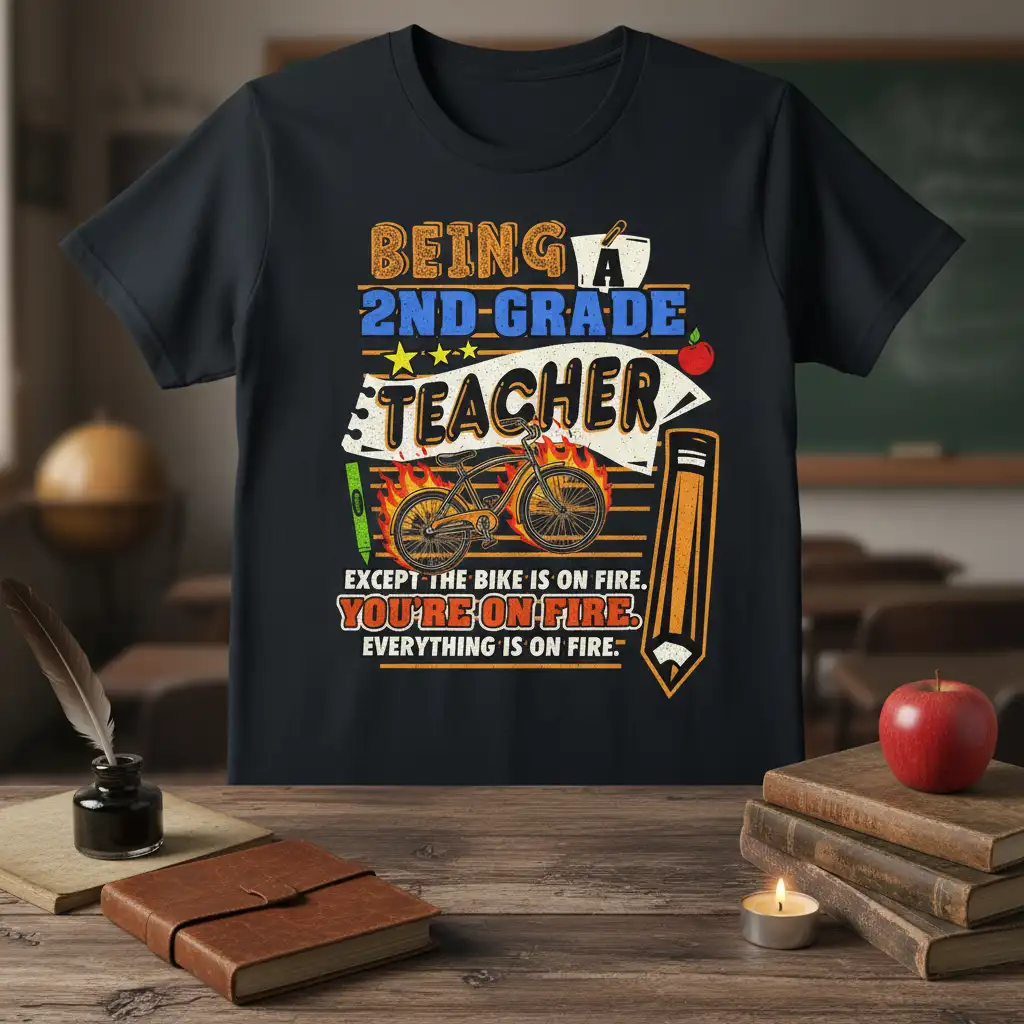 BEING A 2ND-GRADE TEACHER quote printed with unique artwork on breathable fabric t-shirt design