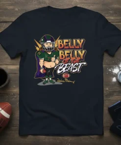 Belly Belly Of The Beast football fan t-shirt with cartoon player and signature