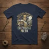 Benjamin Franklin holding a beer mug with kite and lightning graphic, text reads "Benjamin Franklin Electrical Beer"
