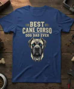 Best Cane Corso Dog Dad Ever t-shirt design with bold text and a stylized Cane Corso dog portrait