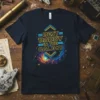 Best Daddy In The Galaxy t-shirt with neon-style text and colorful nebula graphic