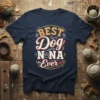 Navy blue t-shirt with "Best Dog Nona Ever" text in decorative fonts and a paw print graphic