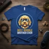 Geometric doodle dog wearing sunglasses with text "BEST DOODLE BROTHER EVER" on a blue t-shirt